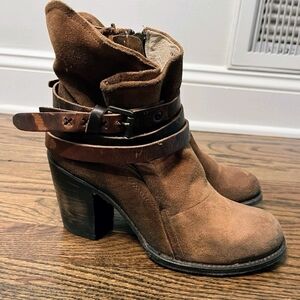 Freebird By Steven Blaze Suede Leather Straps Booties Boots 10 US Rare!